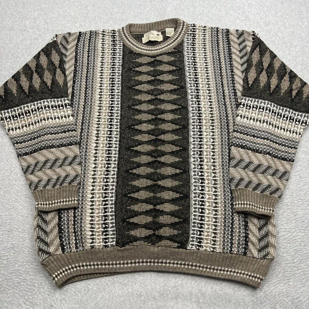 VTG City Casuals Haggar Sweater Mens Large Wool Geometric 90s Grandpa Knit Italy